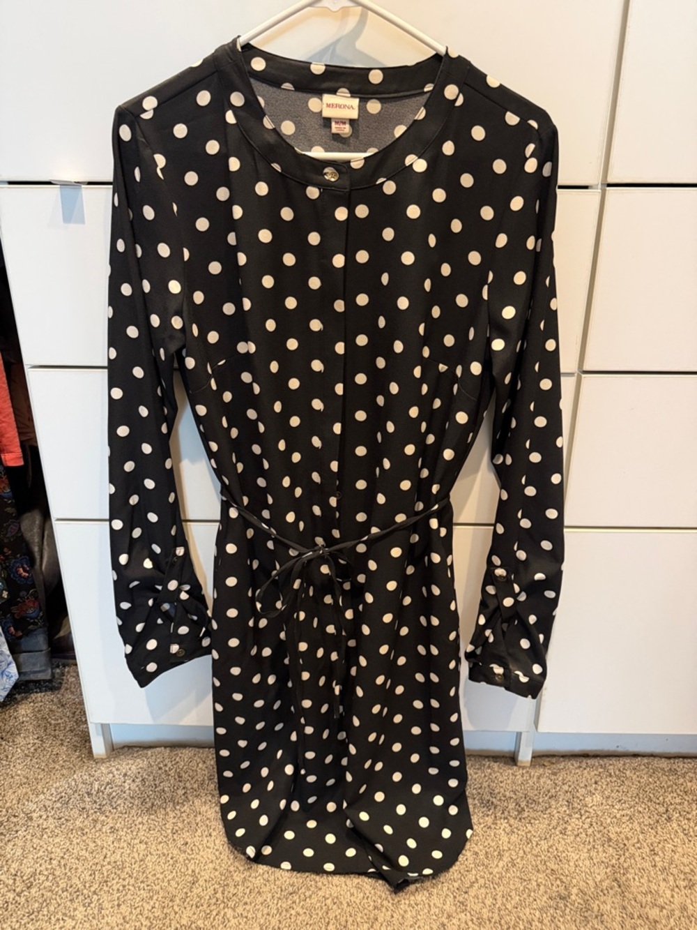 Merona Black Dress with White Polka Dots and Tie Waist